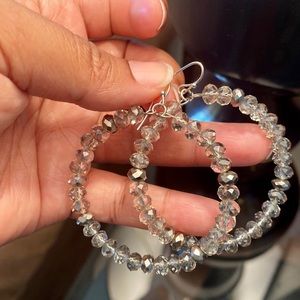 Clear Beaded Hoop Earrings